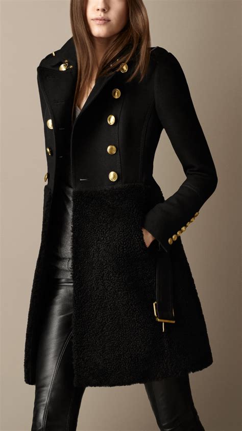 burberry shearling skirt fitted coat|Burberry shearling cropped jacket.